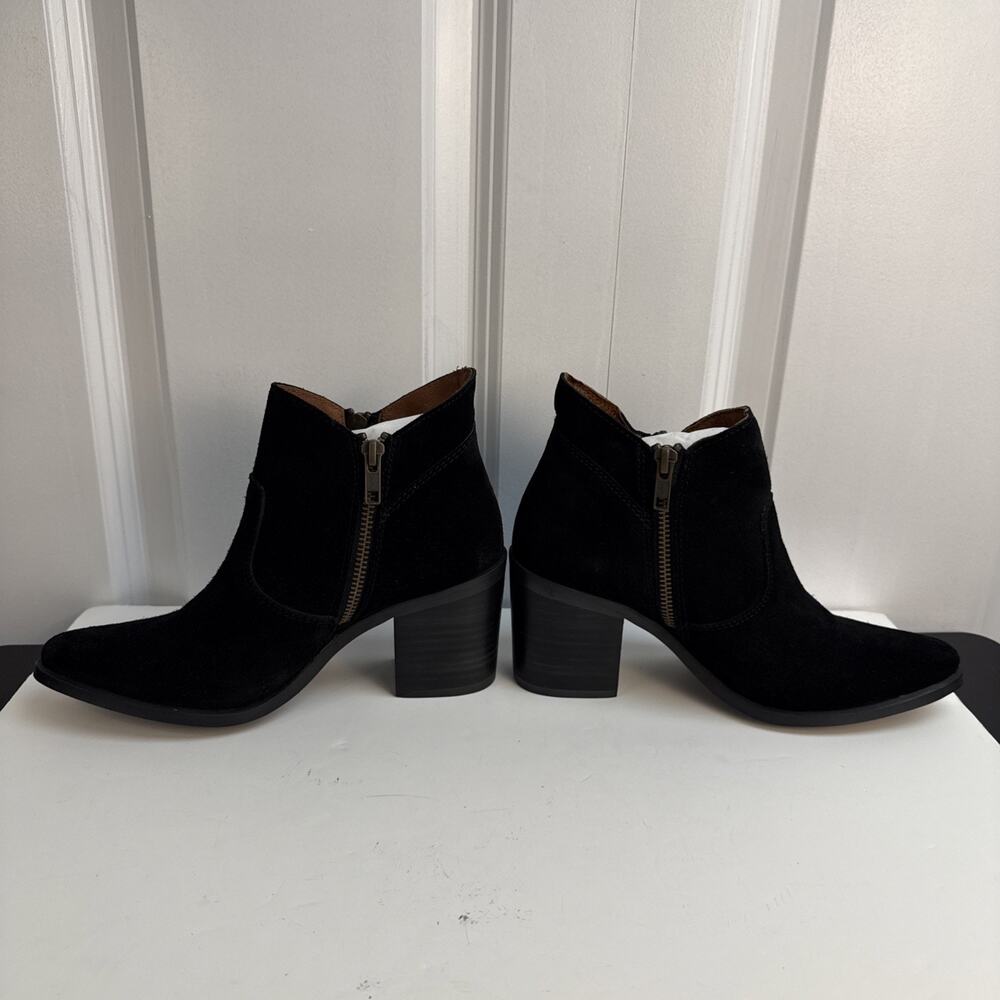 Steve Madden Women’s 6 Pierce Black Suede Ankle Zip Booties Almond Toe NWB - Picture 3 of 9